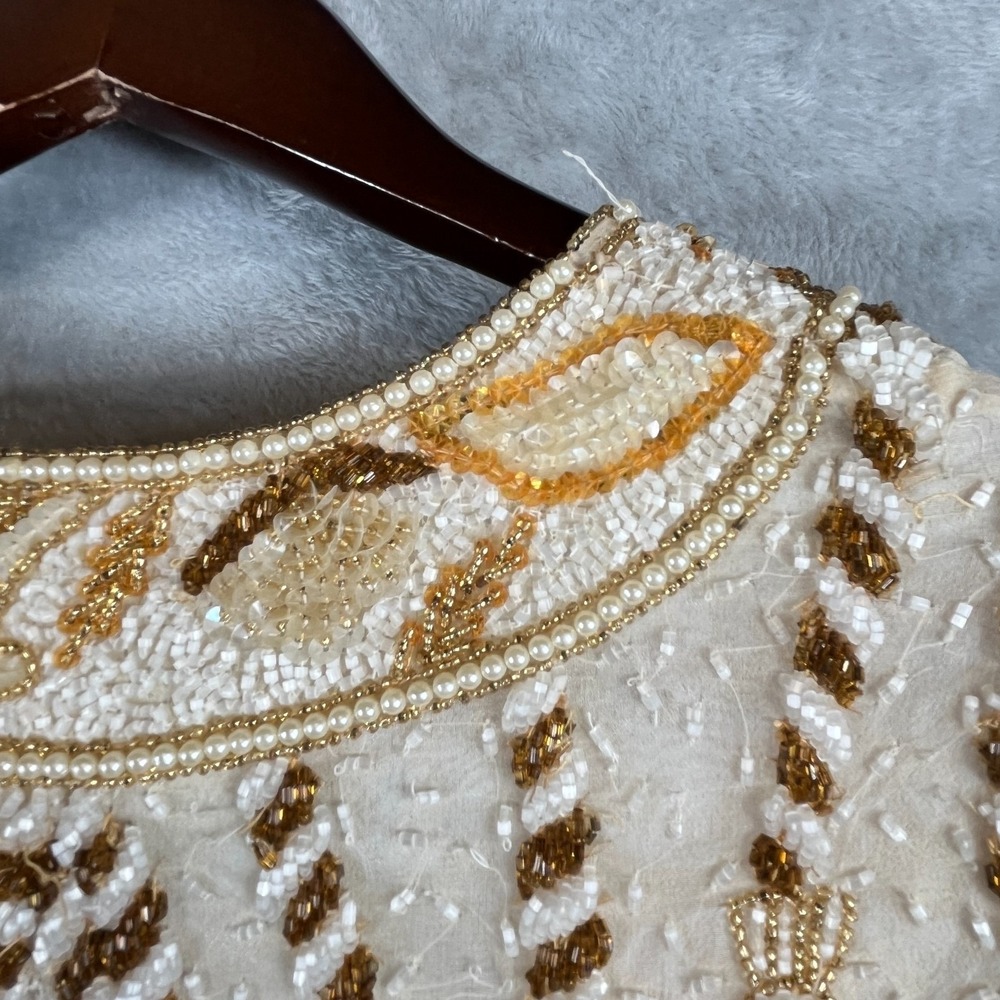 Vintage Niteline Della Roufogali Womens M Silk Beaded Tassel Evening Jacket Gold - Picture 16 of 16
